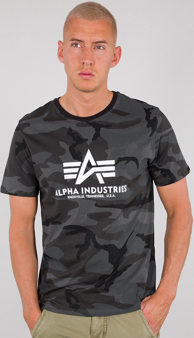 Футболка Alpha Industries Basic Camo, черно-камуфляжная цена и фото