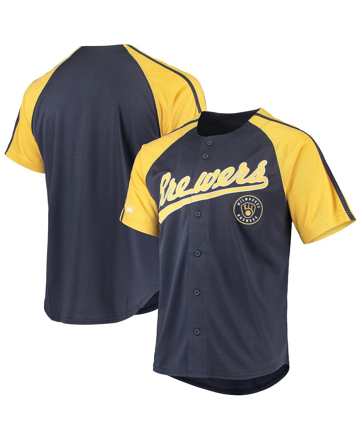 

Мужская темно-синяя копия джерси milwaukee brewers на пуговицах с регланом Stitches, синий