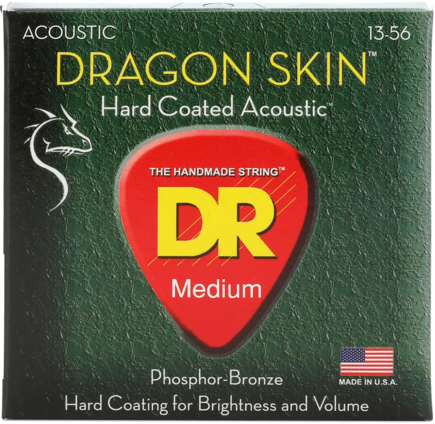 

DR Strings DSA-13 Струны для акустической гитары с покрытием из фосфористой бронзы Dragon-Skin — .013-.056, средний размер