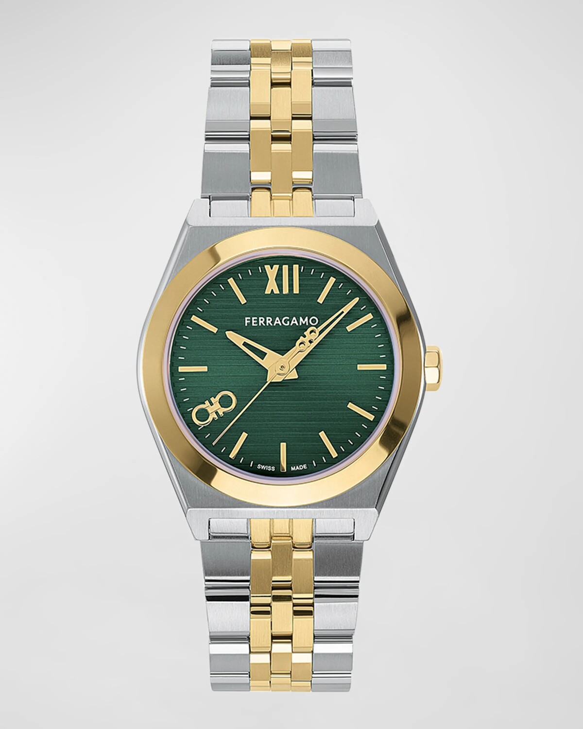 

Часы Vega New, 28 мм, с зеленым циферблатом, двухцветные Ferragamo, цвет Two Tone