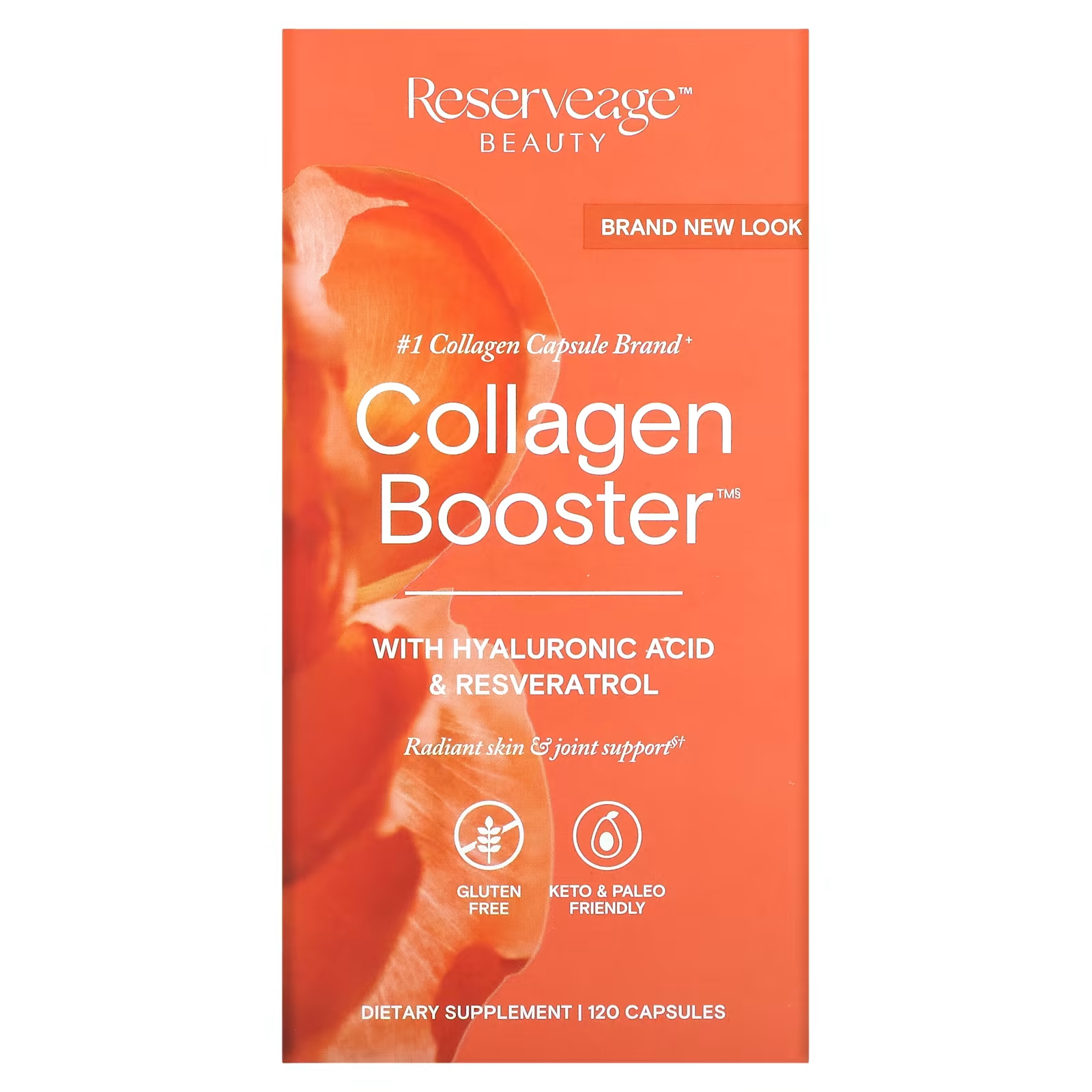 Пищевая добавка Reserveage Nutrition Collagen Booster with Hyaluronic Acid & Resveratrol, 120 капсул