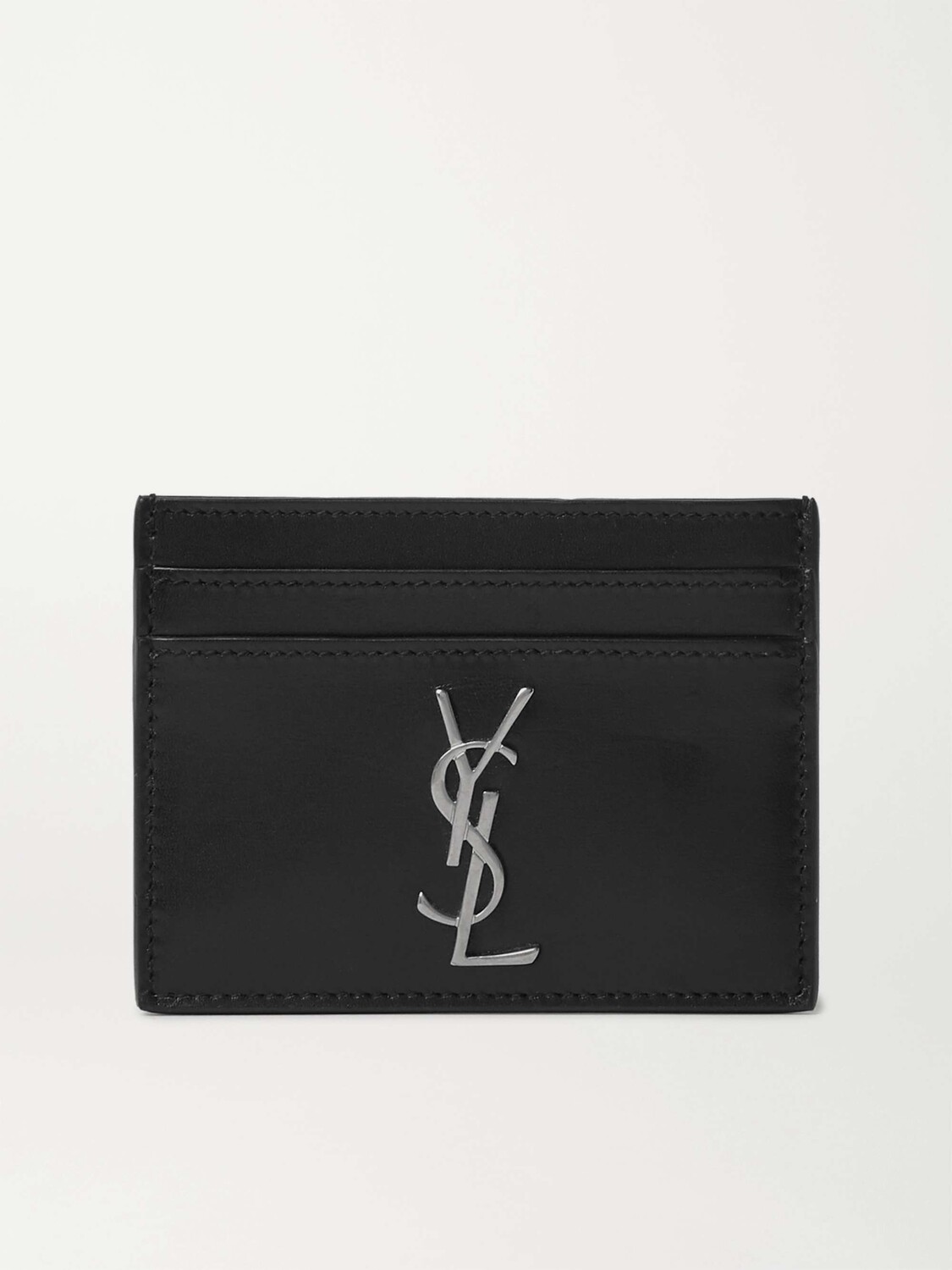 

Кожаный картхолдер с аппликацией логотипа SAINT LAURENT, черный