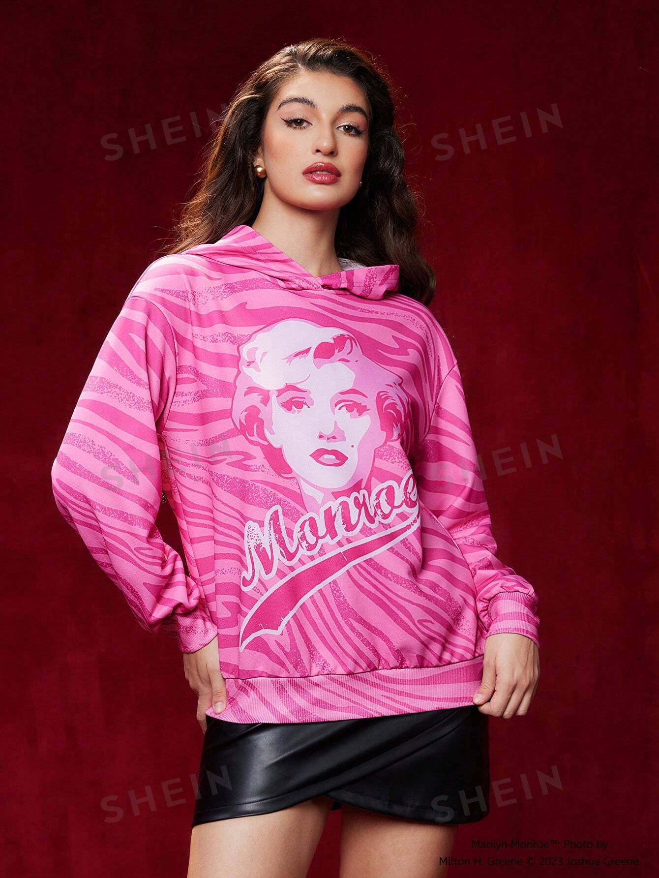 Толстовка с заниженными плечами и рисунком Мэрилин Монро X SHEIN, коралловый розовый мэрилин монро история за час