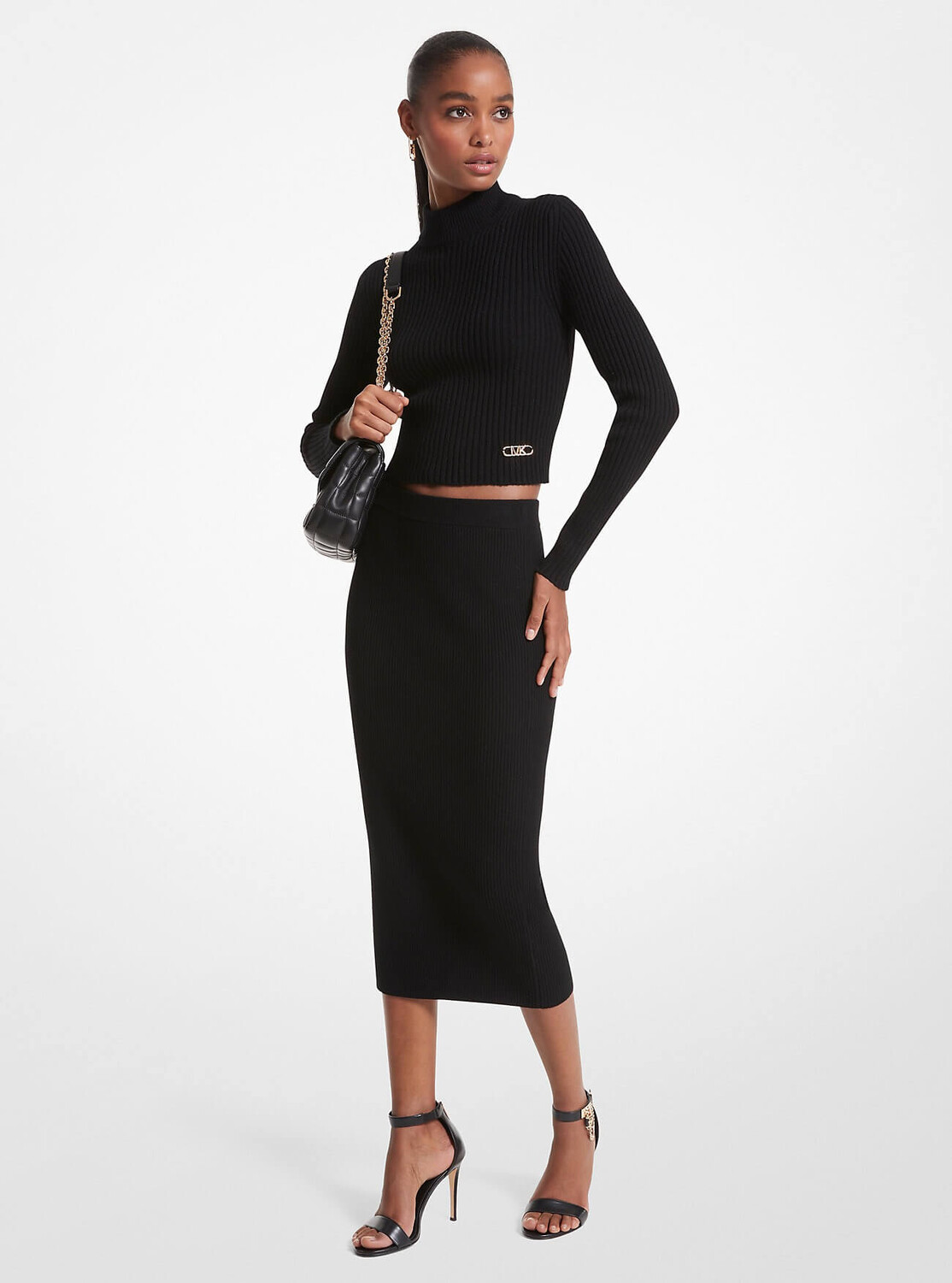 

Юбка-карандаш Michael Michael Kors Ribbed Merino Wool Blend, черный