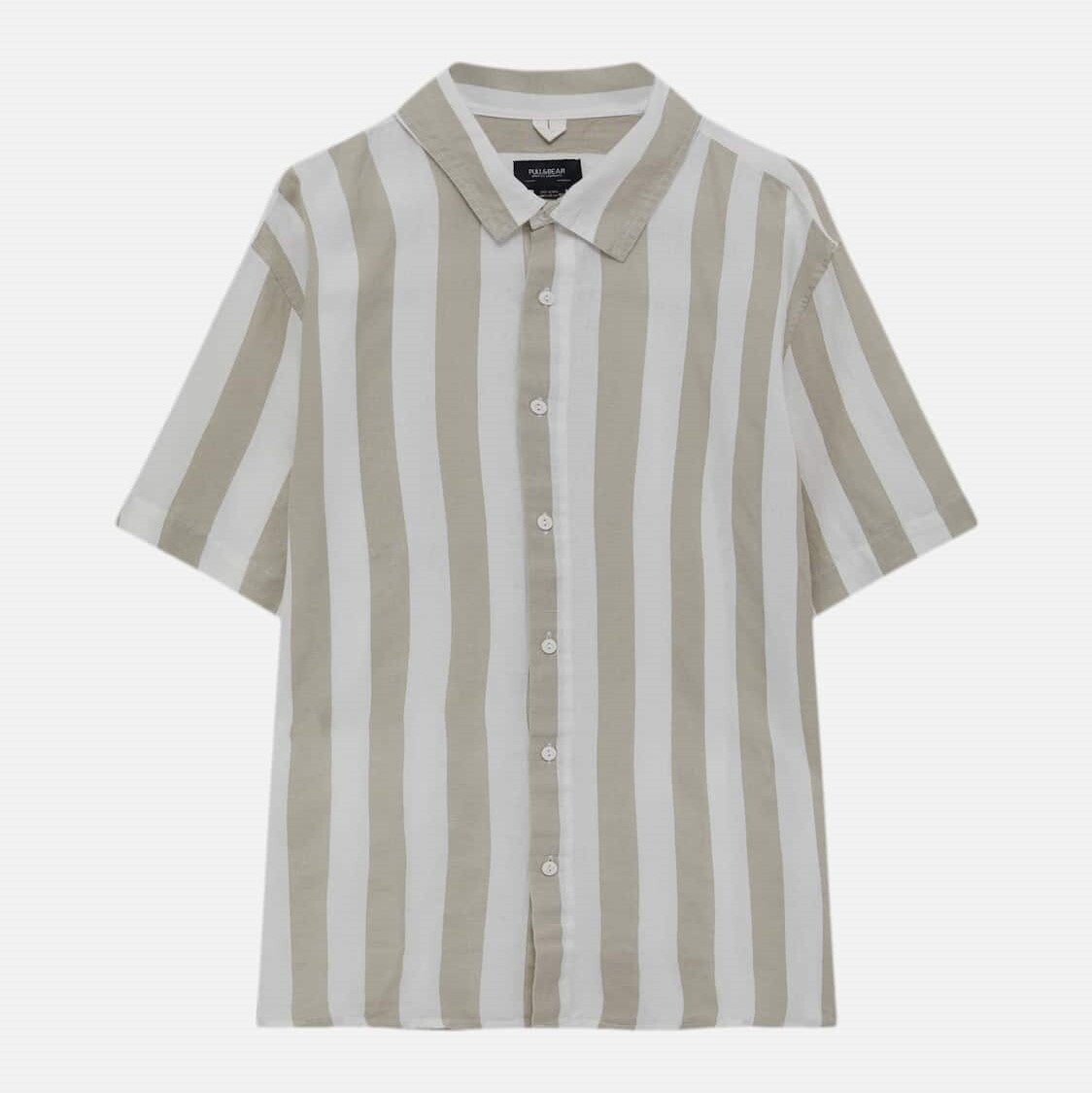 

Рубашка Pull&Bear Linen Striped Short Sleeve, белый/серый