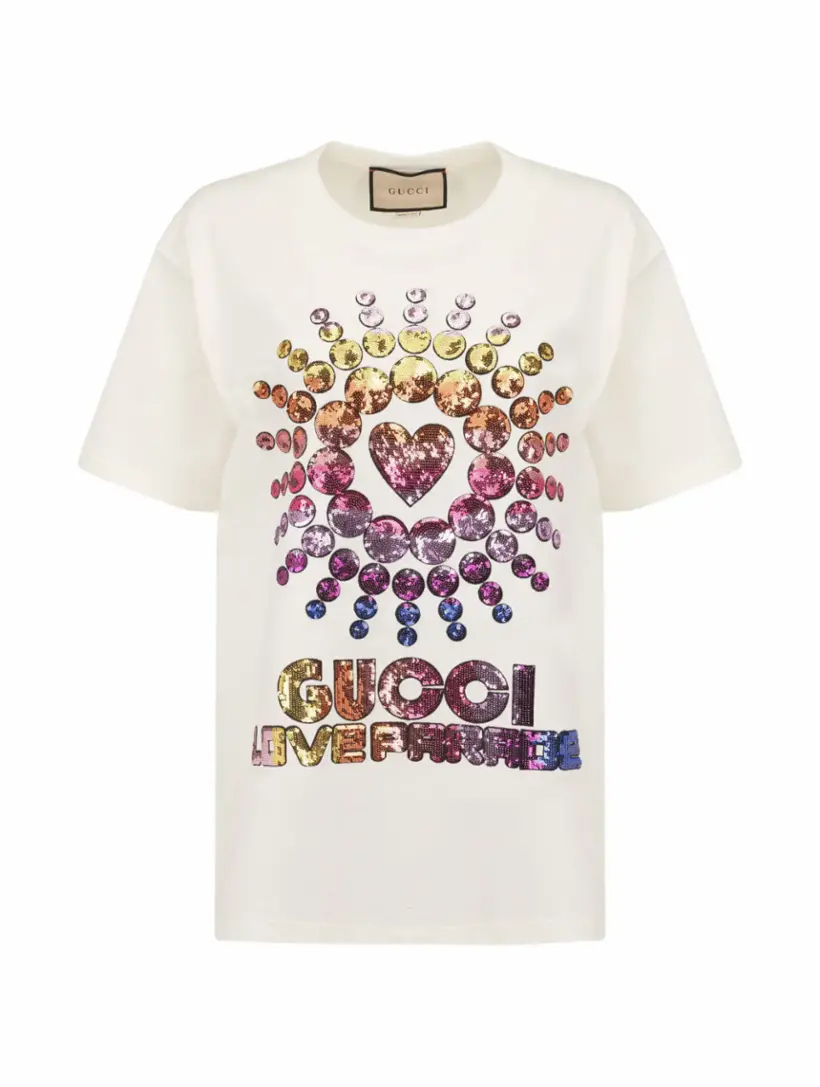 футболка хлопковая с пайетками персиковый 3 года Хлопковая футболка с пайетками Gucci