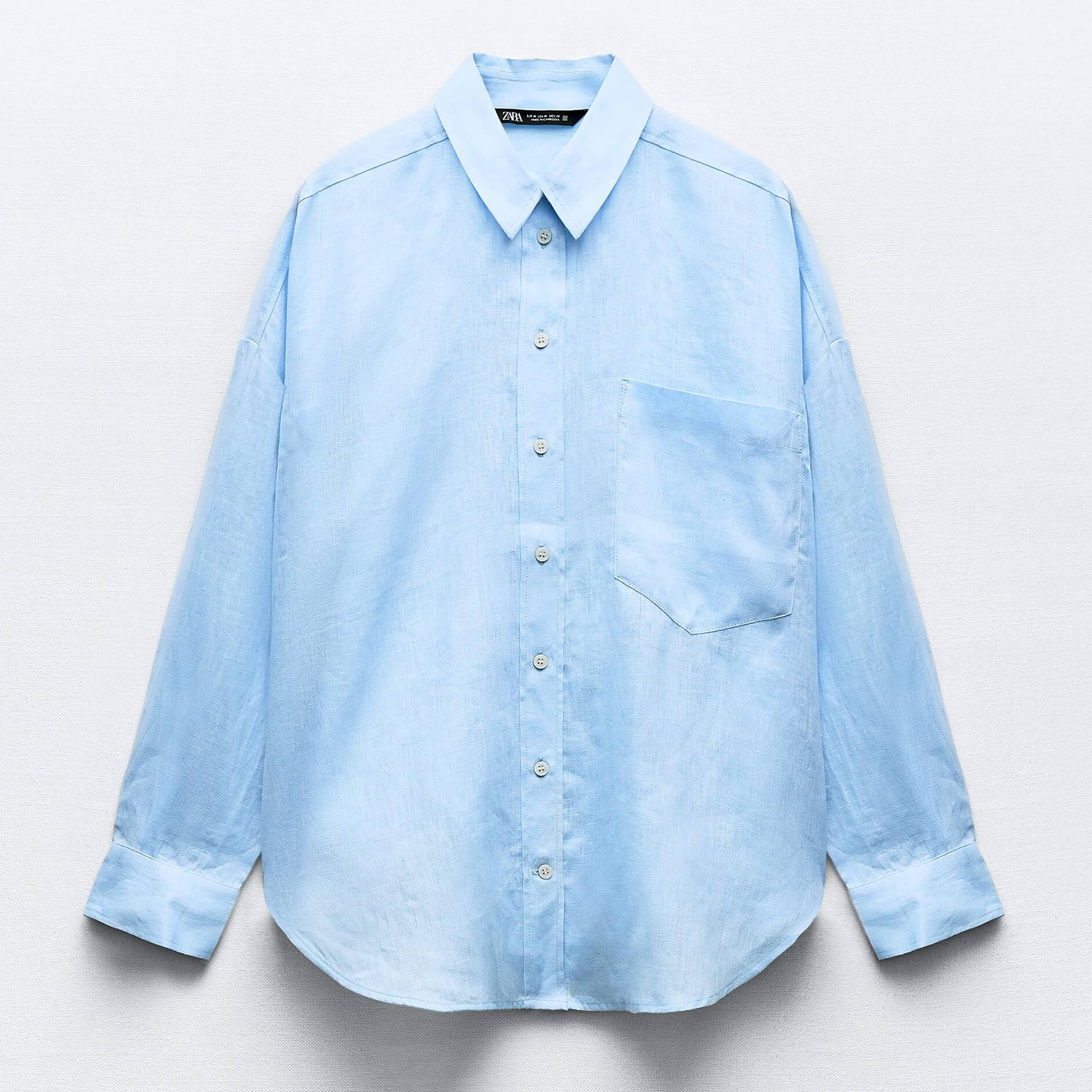цена Рубашка Zara 100% Linen Basic, голубой