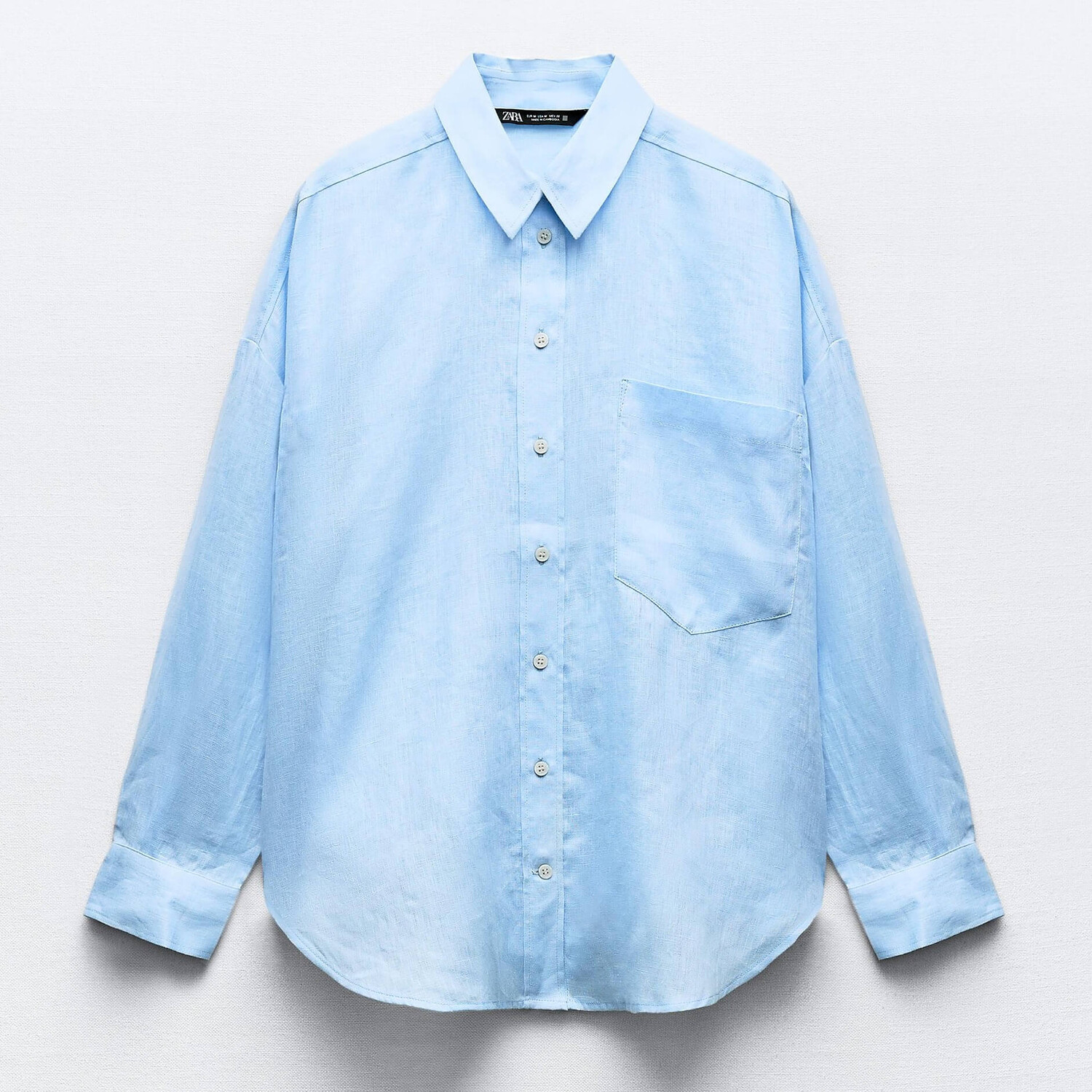 

Рубашка Zara 100% Linen Basic, голубой