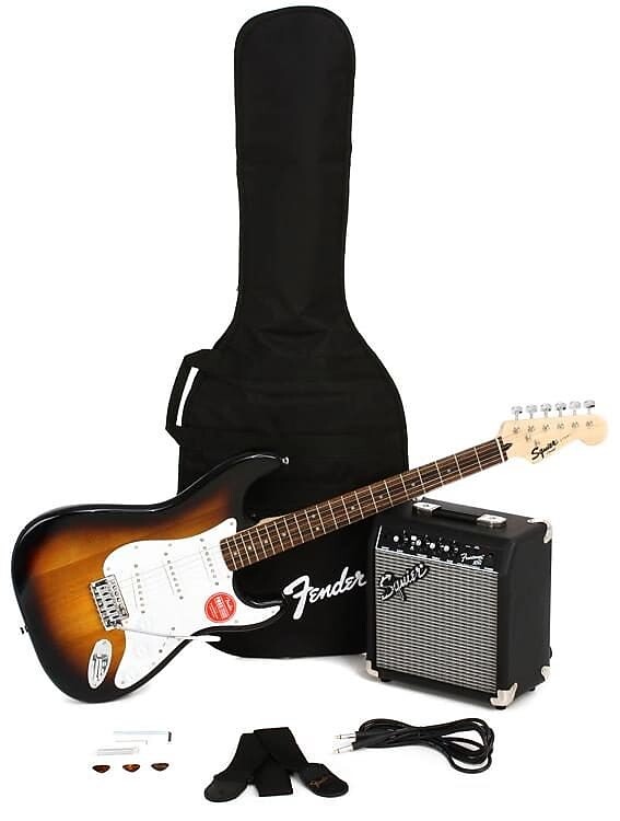 

Гитара Fender Squier Stratocaster Starter Pack с комбоусилителем Frontman 10G, коричневый