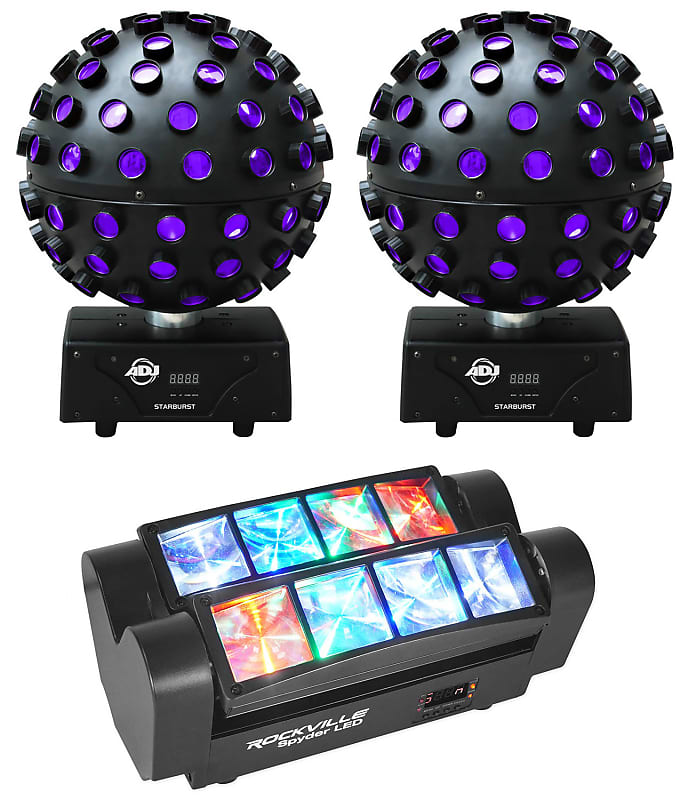 (2) Американский диджей ADJ Starburst Sphere Shooting Beam Lighting Effects+SPYDER LED American DJ (2) STARBURST+SPYDER LED