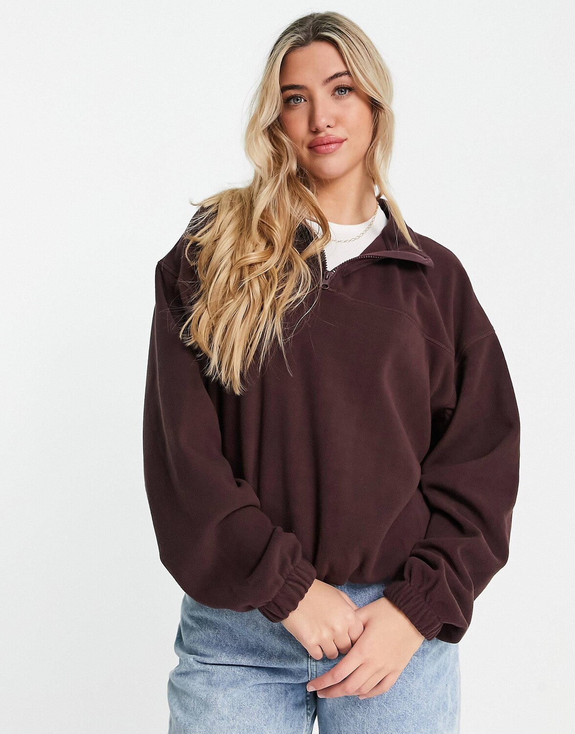 

Бордовый флис свободного кроя на молнии ASOS DESIGN