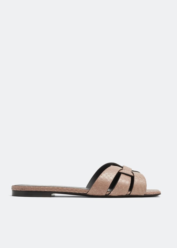цена Сандалии SAINT LAURENT Tribute flat sandals, коричневый