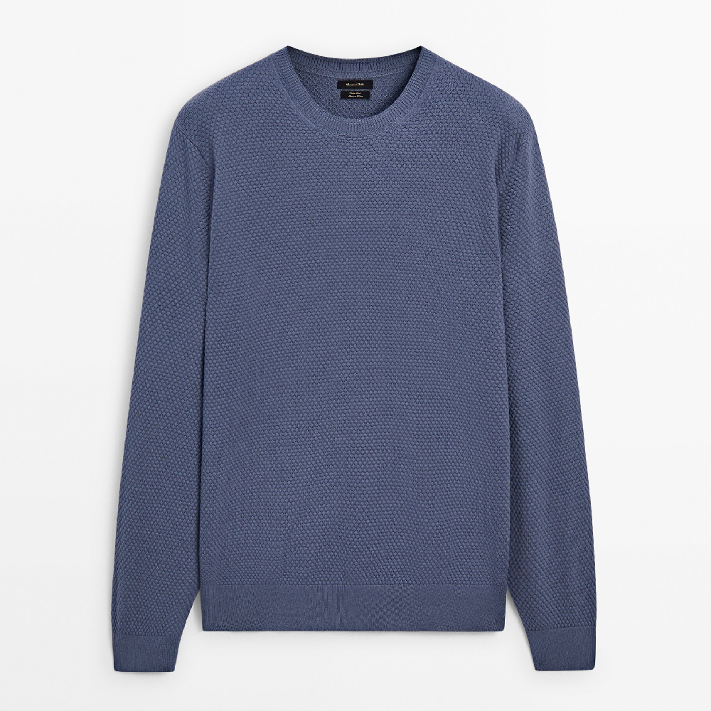 Свитер Massimo Dutti Textured Knit Crew Neck, серо-синий свитер massimo dutti textured knit crew neck серый