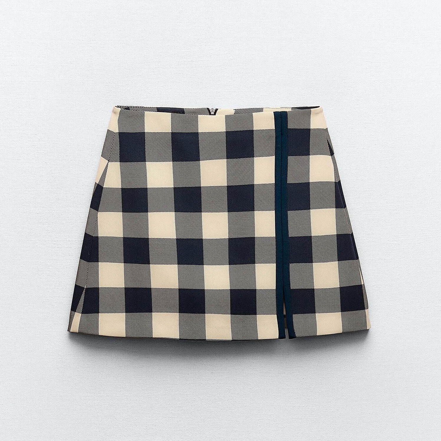 Юбка-мини Zara Gingham Check, экрю/синий топ zara contrast gingham красно коричневый экрю