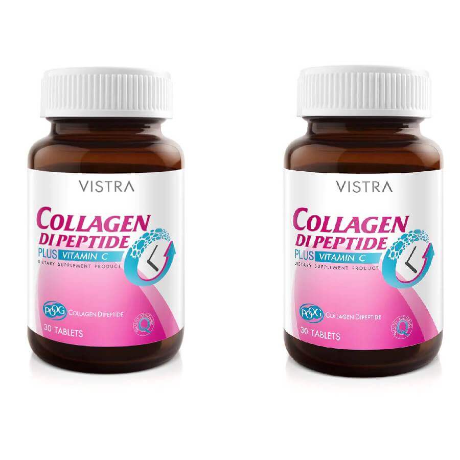 Набор пищевых добавок Коллаген Vistra Collagen DiPeptide + Vitamin C, 2 банки по 30 таблеток последнее новшество