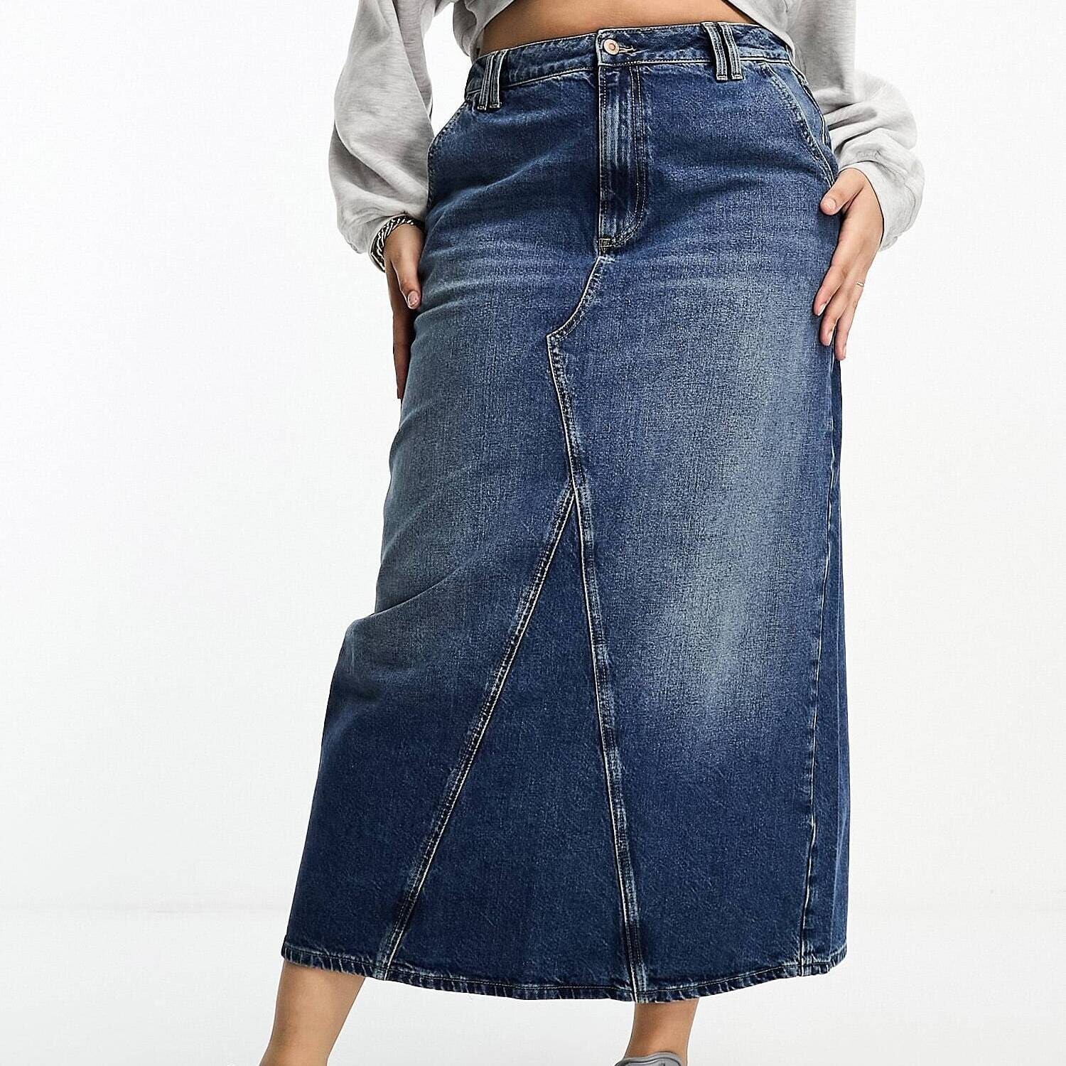 

Юбка River Island Plus Seam Detail Denim Maxi, синий