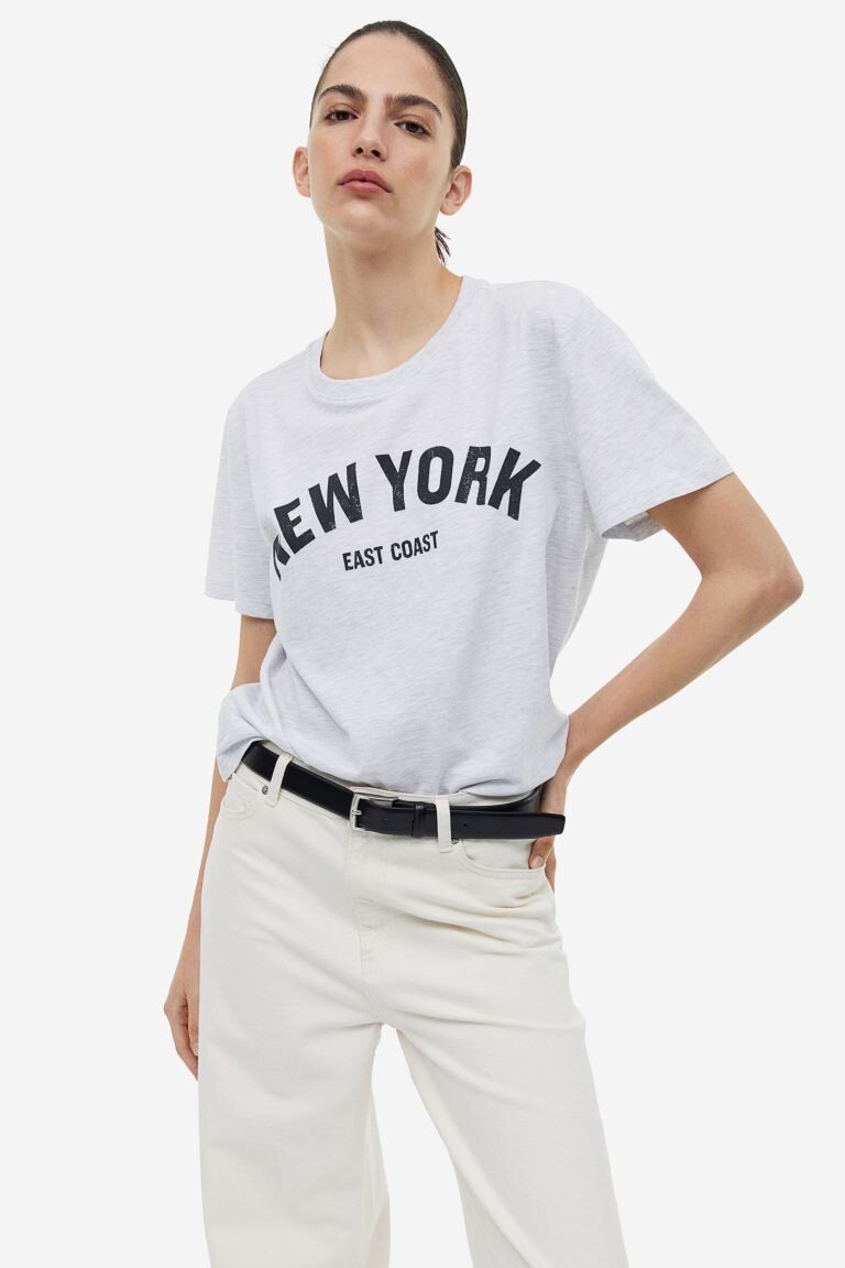

Футболка с принтом H&M, светло-серый меланж/нью-йорк