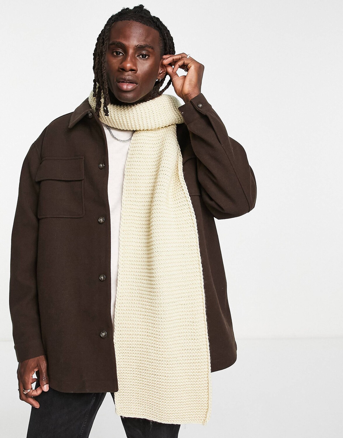 

Шарф крупной вязки ASOS DESIGN светло-бежевого цвета