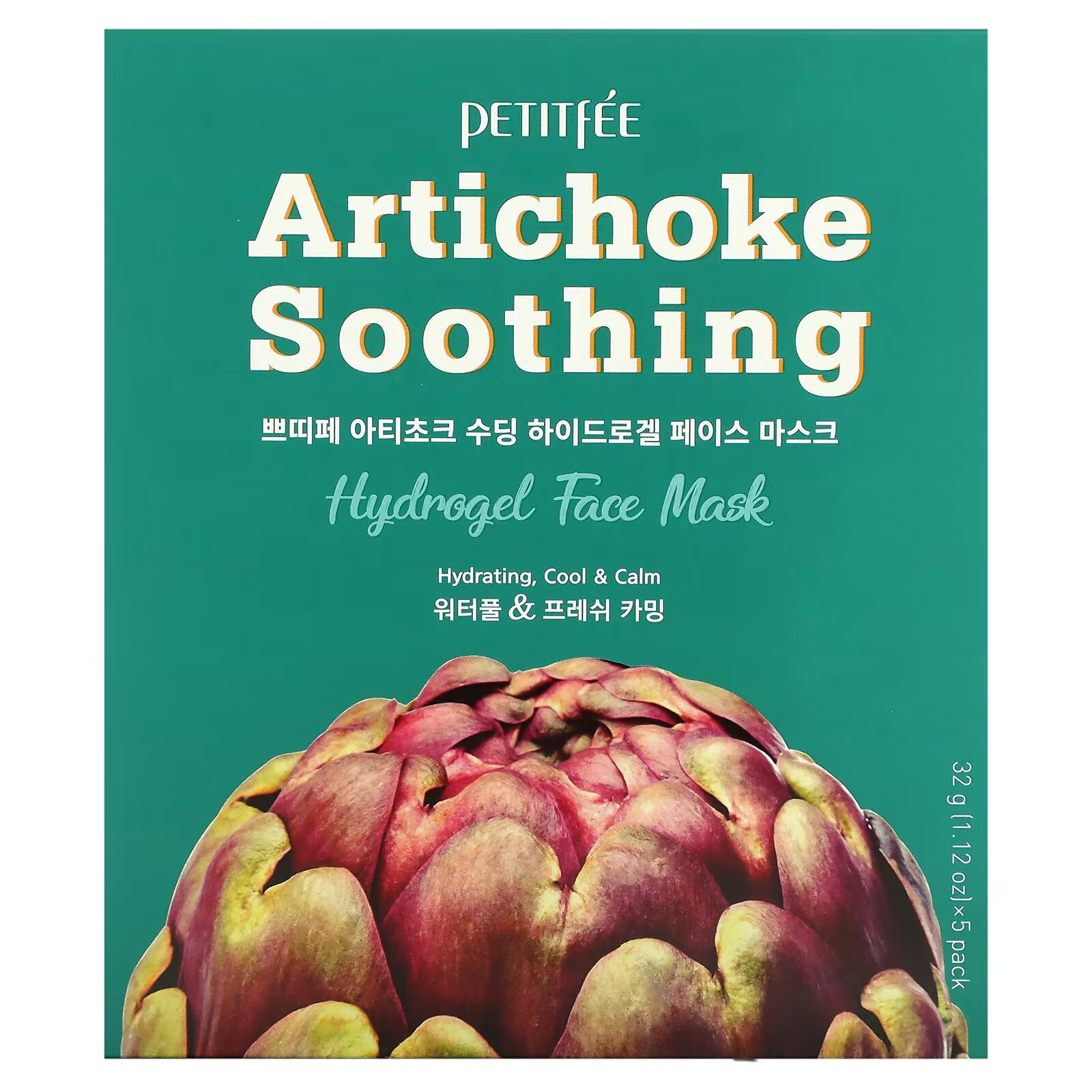 Petitfee, Artichoke Soothing, успокаивающая гидрогелевая маска для лица с  артишоком, 5 шт., по 32 г (1,12 унции) – купить из-за границы через сервис  «CDEK.Shopping»