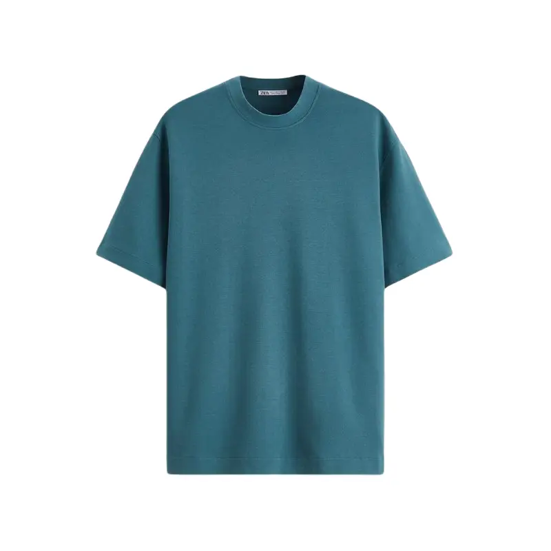 

Футболка ZARA Rib neck, зелено-синий