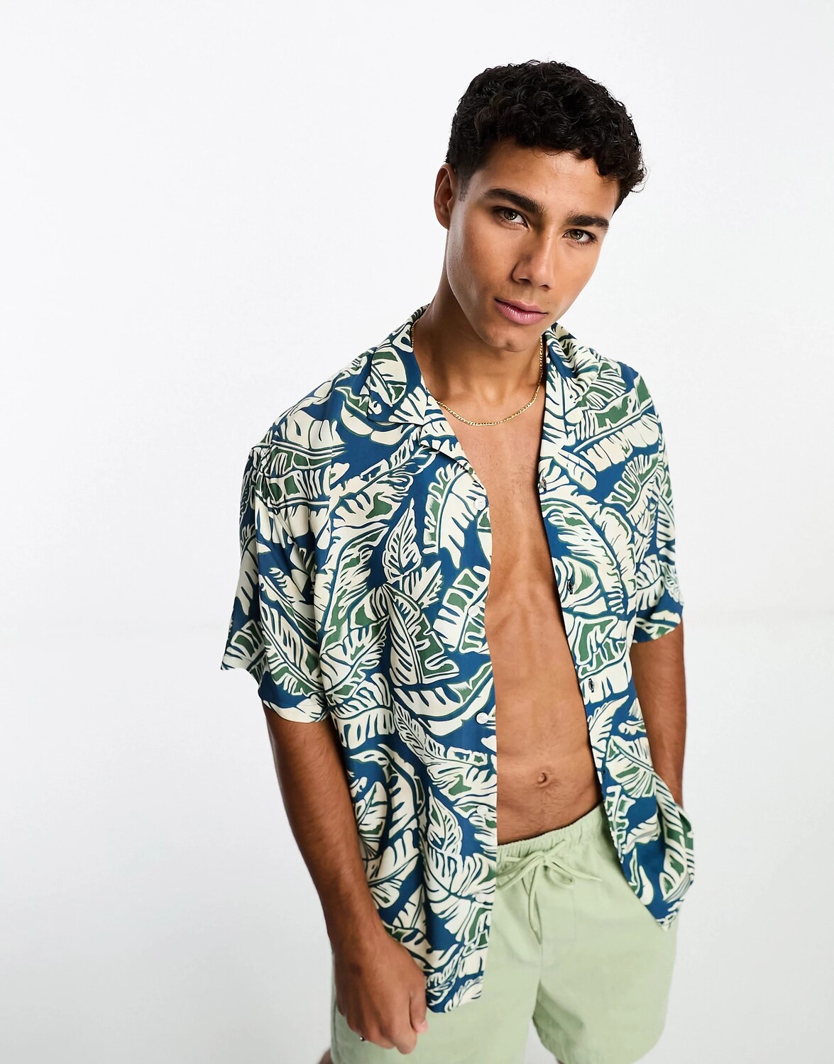 

Рубашка Pull&bear Multi Leaf Print, синий