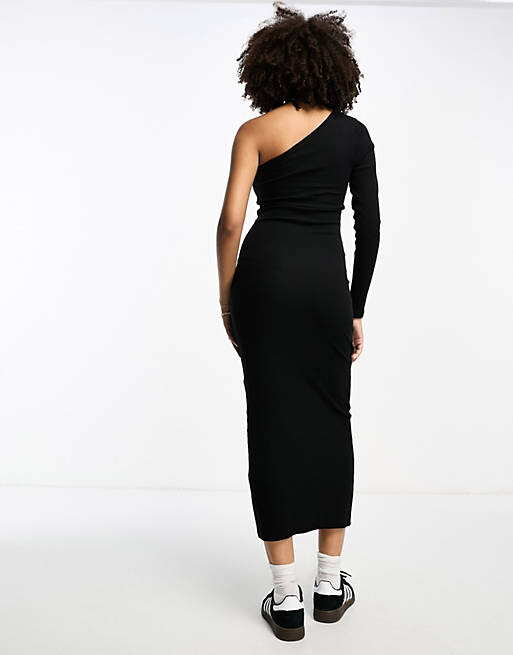 

Платье макси с одним рукавом в рубчик ASOS DESIGN