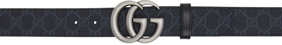 

Двусторонний черный ремень с узором GG Marmont Gucci