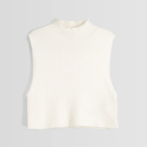 

Вязаный топ с воротником-стойкой Bershka Sleeveless, белый