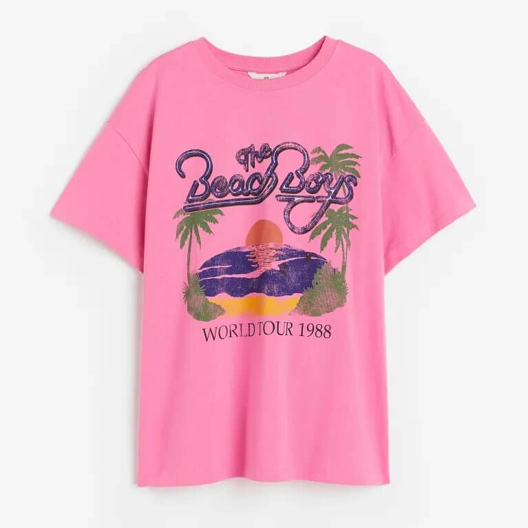 

Футболка H&M Oversized Printed T-Shirt, розовый