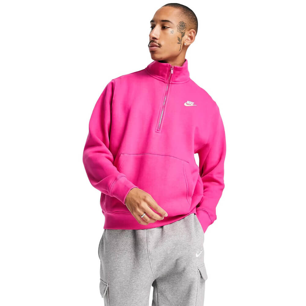 

Свитшот Nike Club Half Zip, розовый