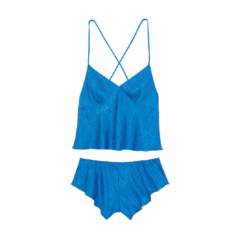 Пижамный комплект Victoria's Secret Icon Satin, синий комплект пижамный victoria s secret satin long 2 предмета синий голубой