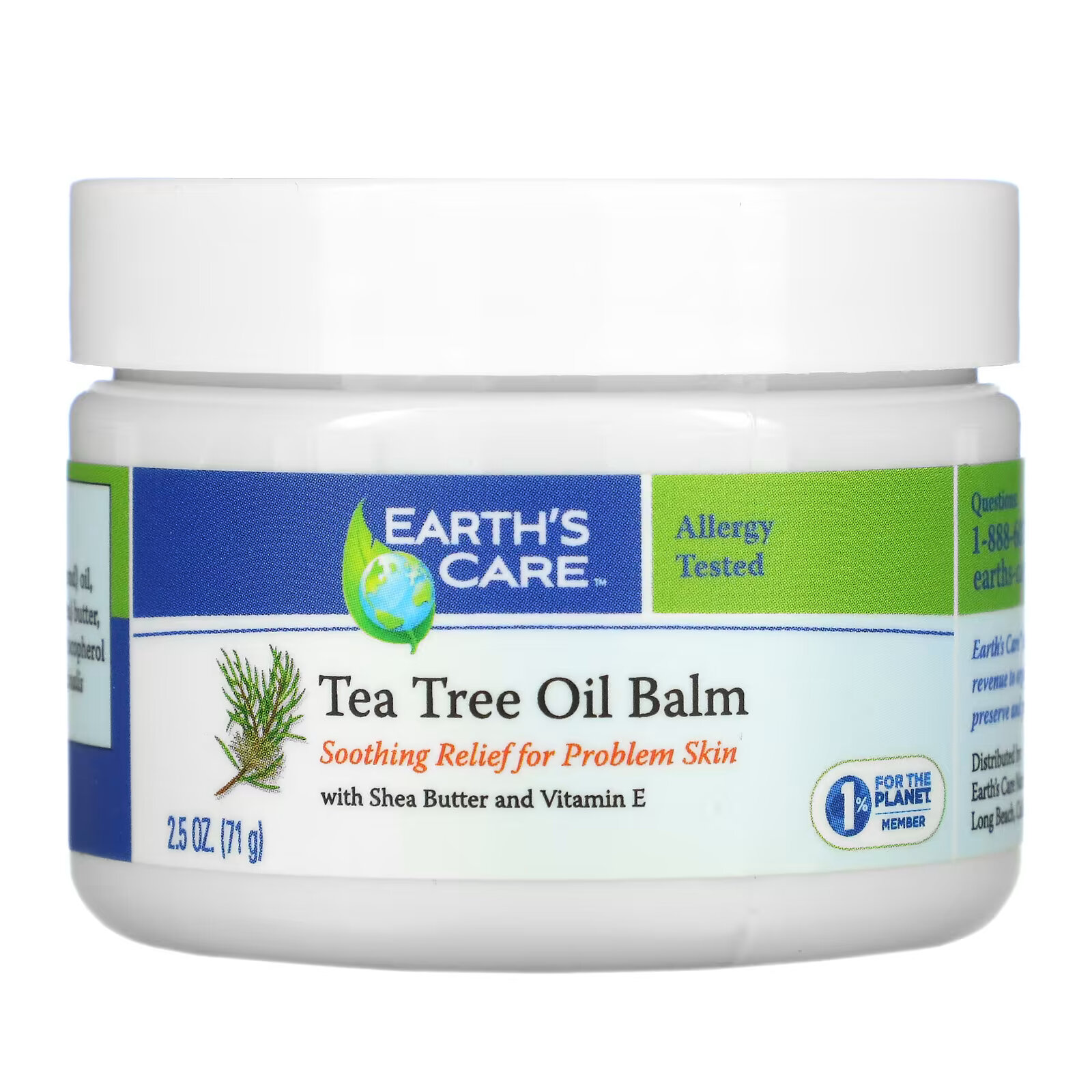 Earth's Care, бальзам с маслом чайного дерева, с маслом ши и витамином Е, 71 г