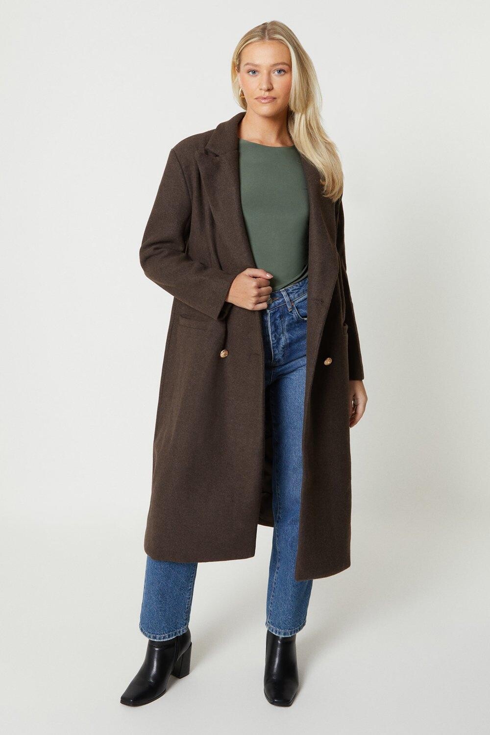 

Длинное двубортное деловое пальто Dorothy Perkins, коричневый