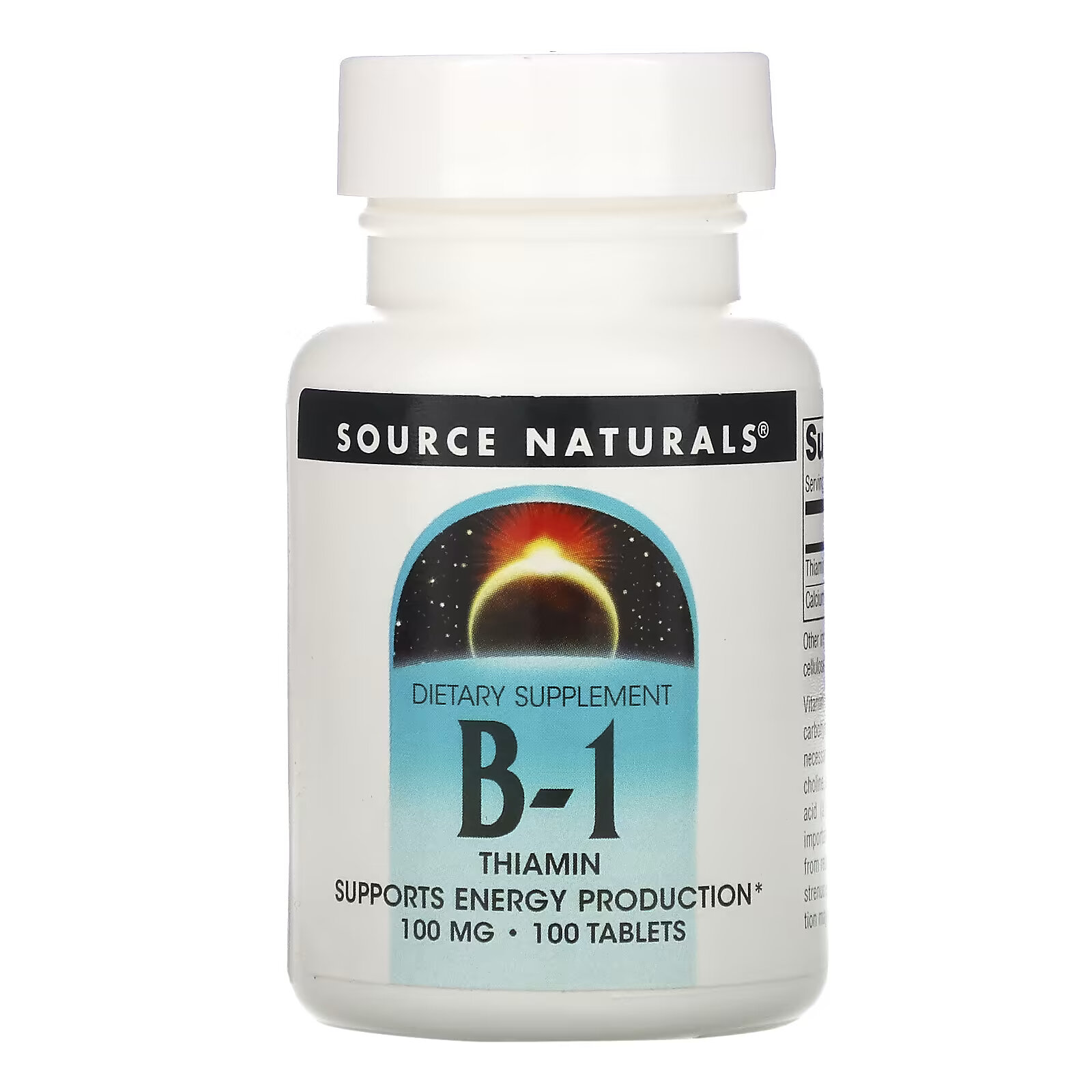 Source Naturals, витамин B1, тиамин, 100 мг, 100 таблеток source naturals ферментированный витамин b6 333 мг 30 таблеток