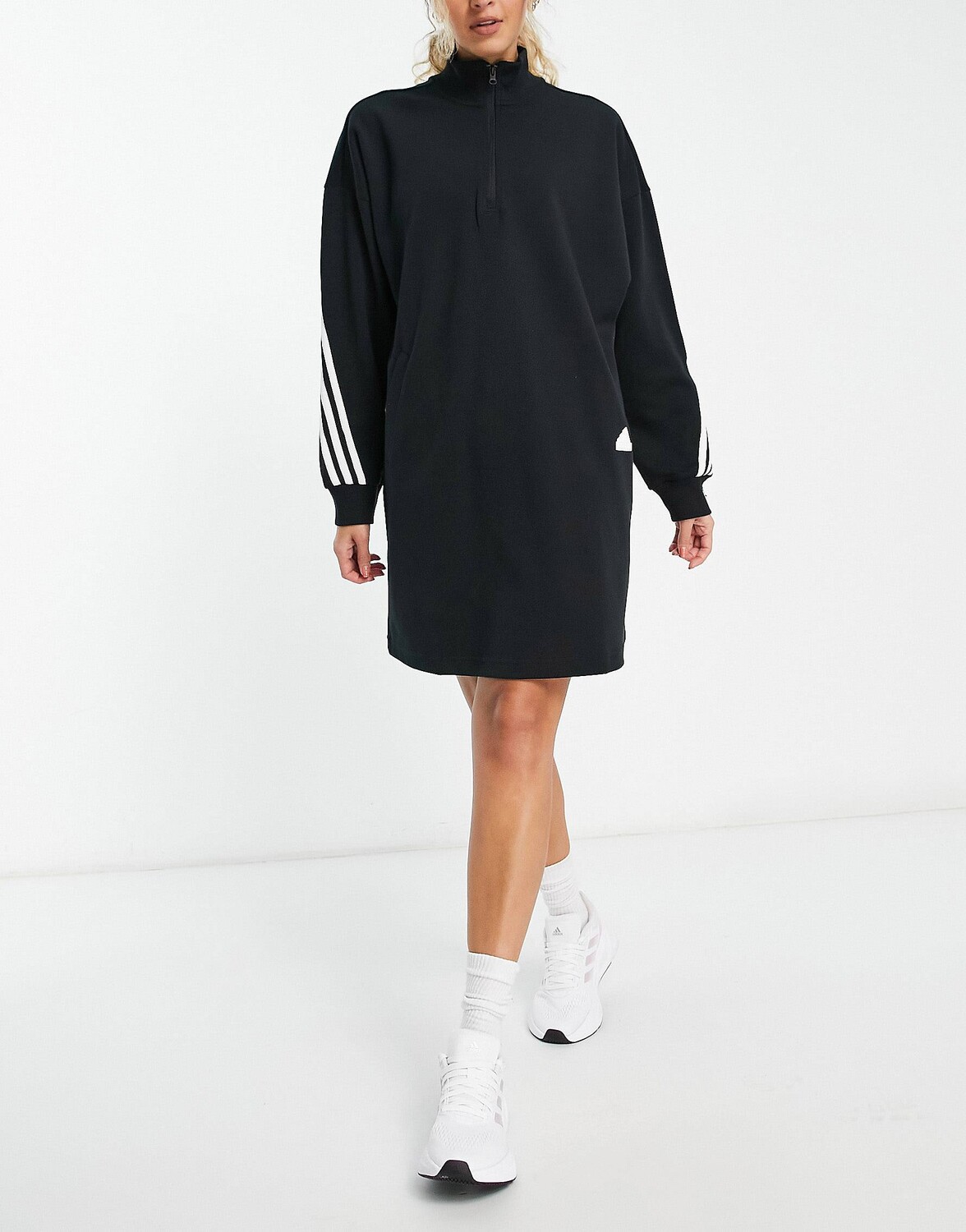

Черное мини-платье с 3 полосками adidas Sportswear future icons