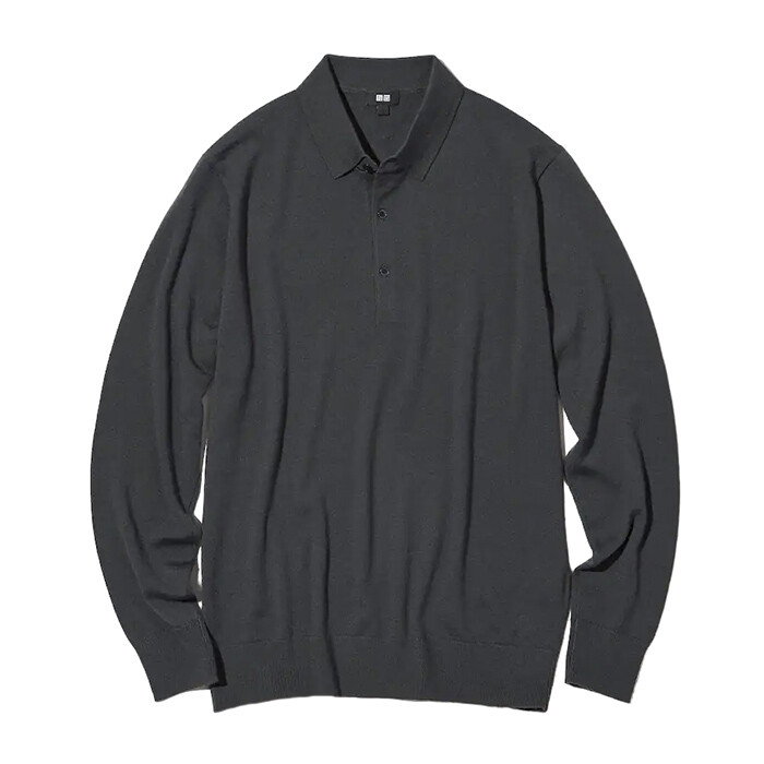 

Рубашка-поло Uniqlo 100% Extra Fine Merino Knit Long Sleeved, темно-серый