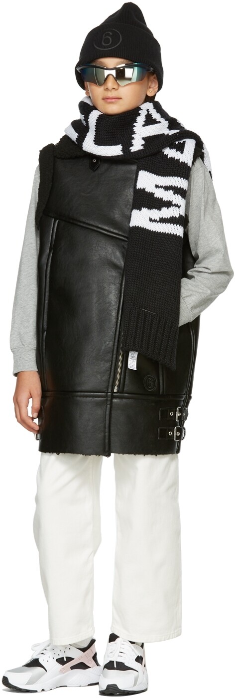 

Детский черный байкерский жилет из искусственной кожи MM6 Maison Margiela