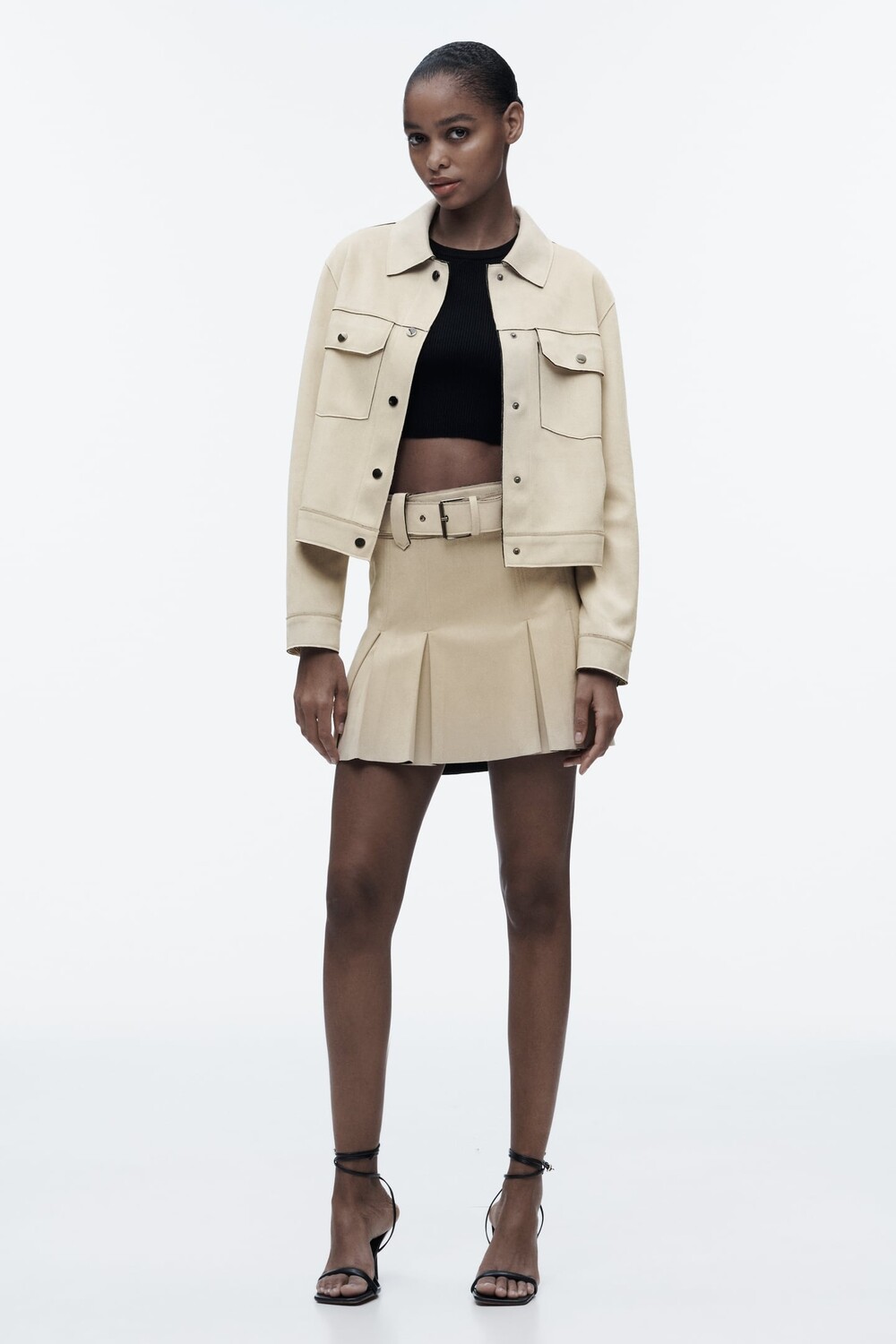 

Мини-юбка из искусственной замши ZARA, лед