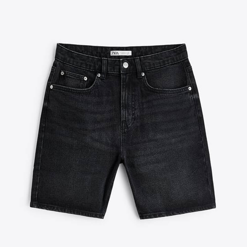 

Шорты Zara Basic Denim Bermuda, чёрный