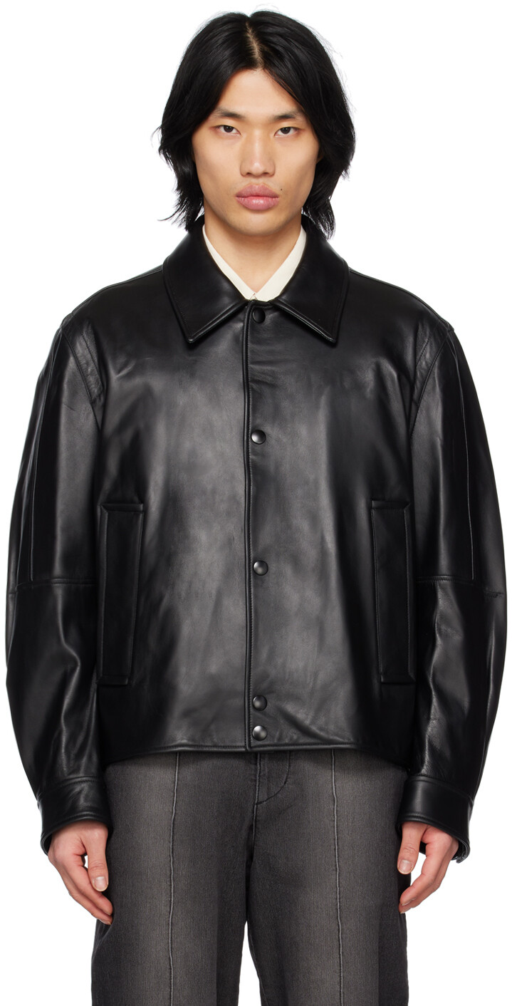 

Черная короткая кожаная куртка Solid Homme, Черный