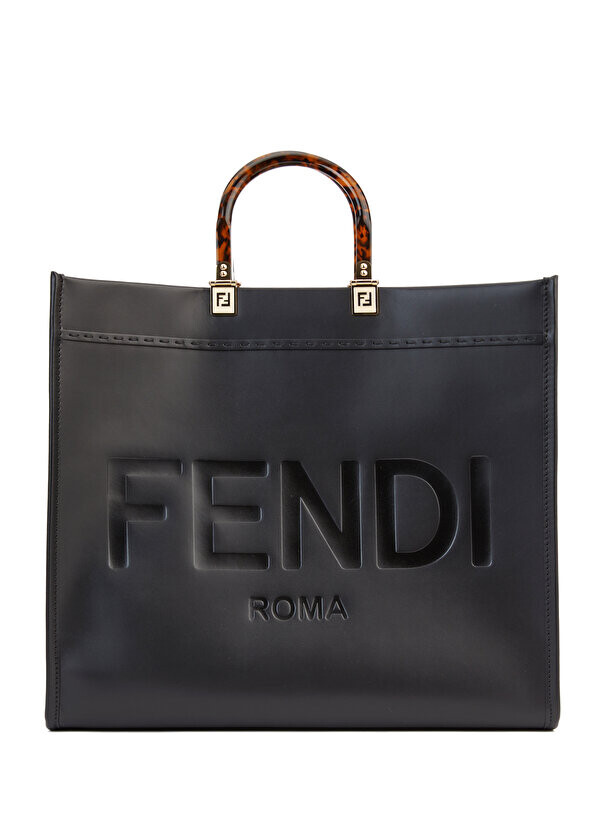 

Женская кожаная сумка с черным логотипом Fendi