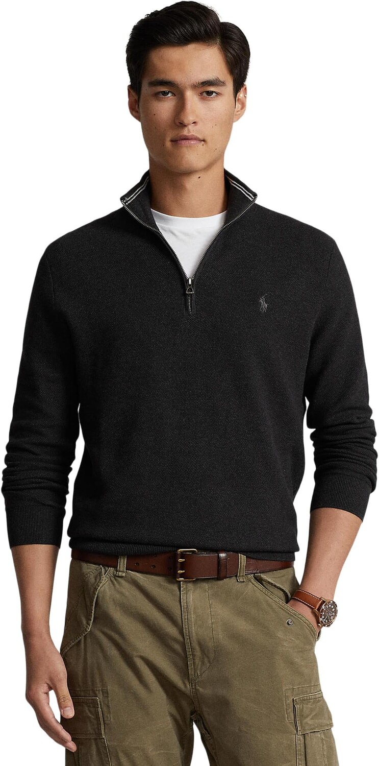 

Хлопковый свитер сетчатой ​​вязки на молнии 1/4 Polo Ralph Lauren, цвет Dark Granite Heather