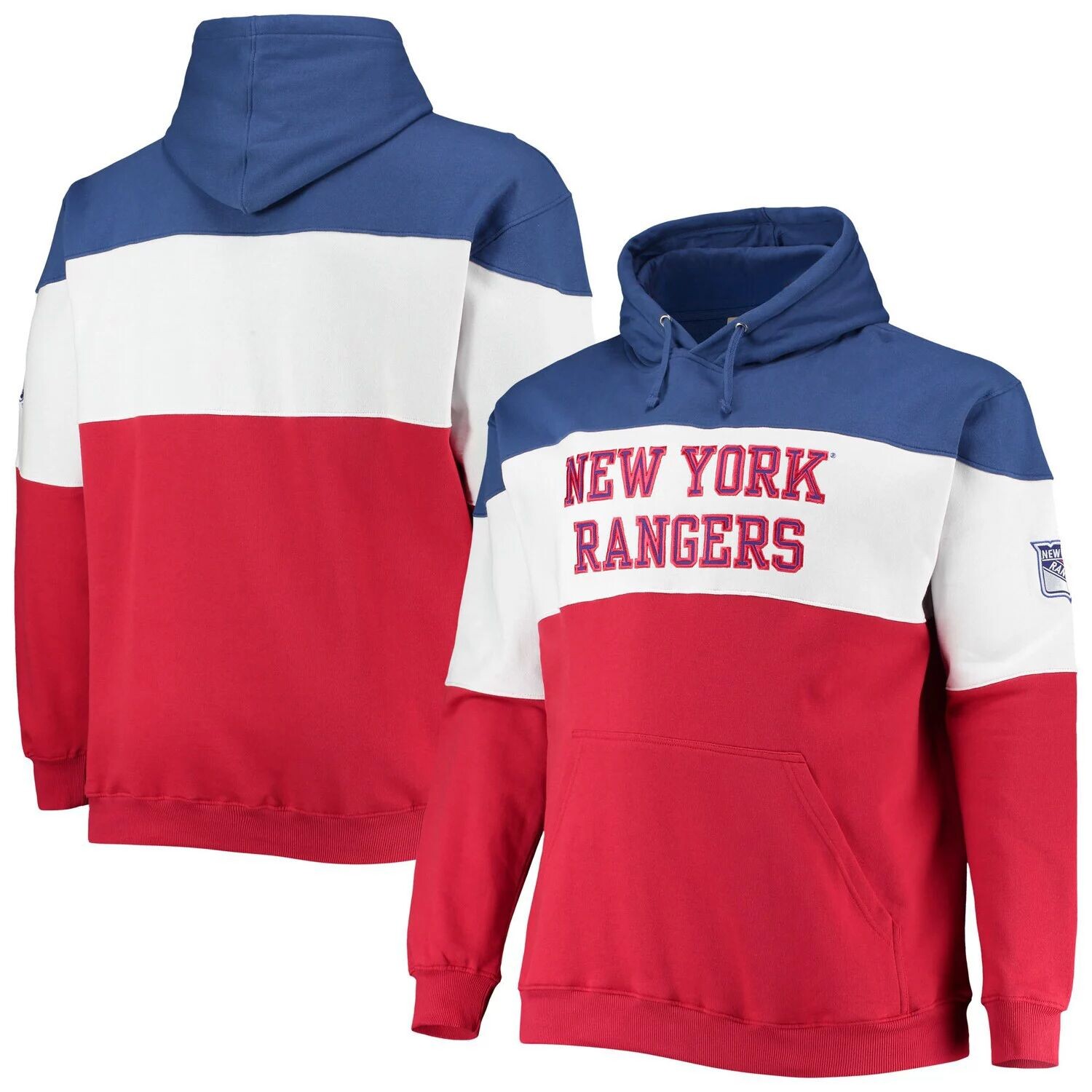 

Мужская фирменная синяя/красная флисовая толстовка New York Rangers Big & Tall с цветными блоками Fanatics