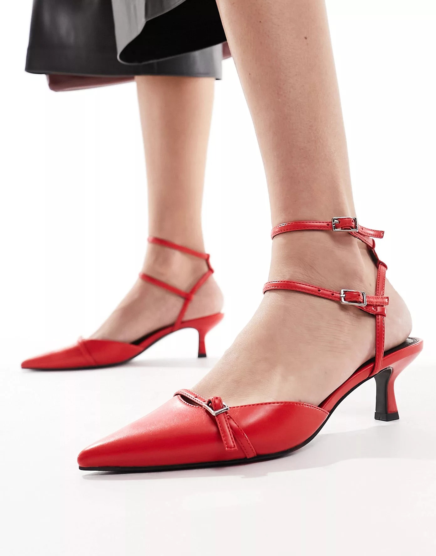 Туфли Asos Design Salsa Slingback Kitten Heeled, красный туфли zara animal texture heeled slingback чёрный