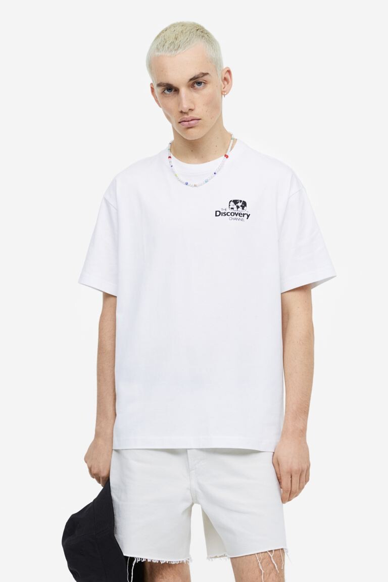 

Футболка свободного кроя H&M, белый / канал discovery