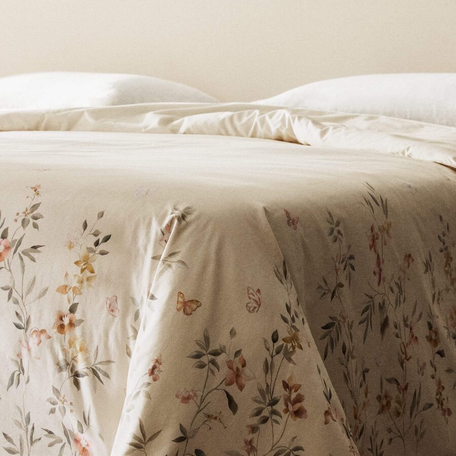

Пододеяльник Zara Home Flower And Butterfly Print, бежевый