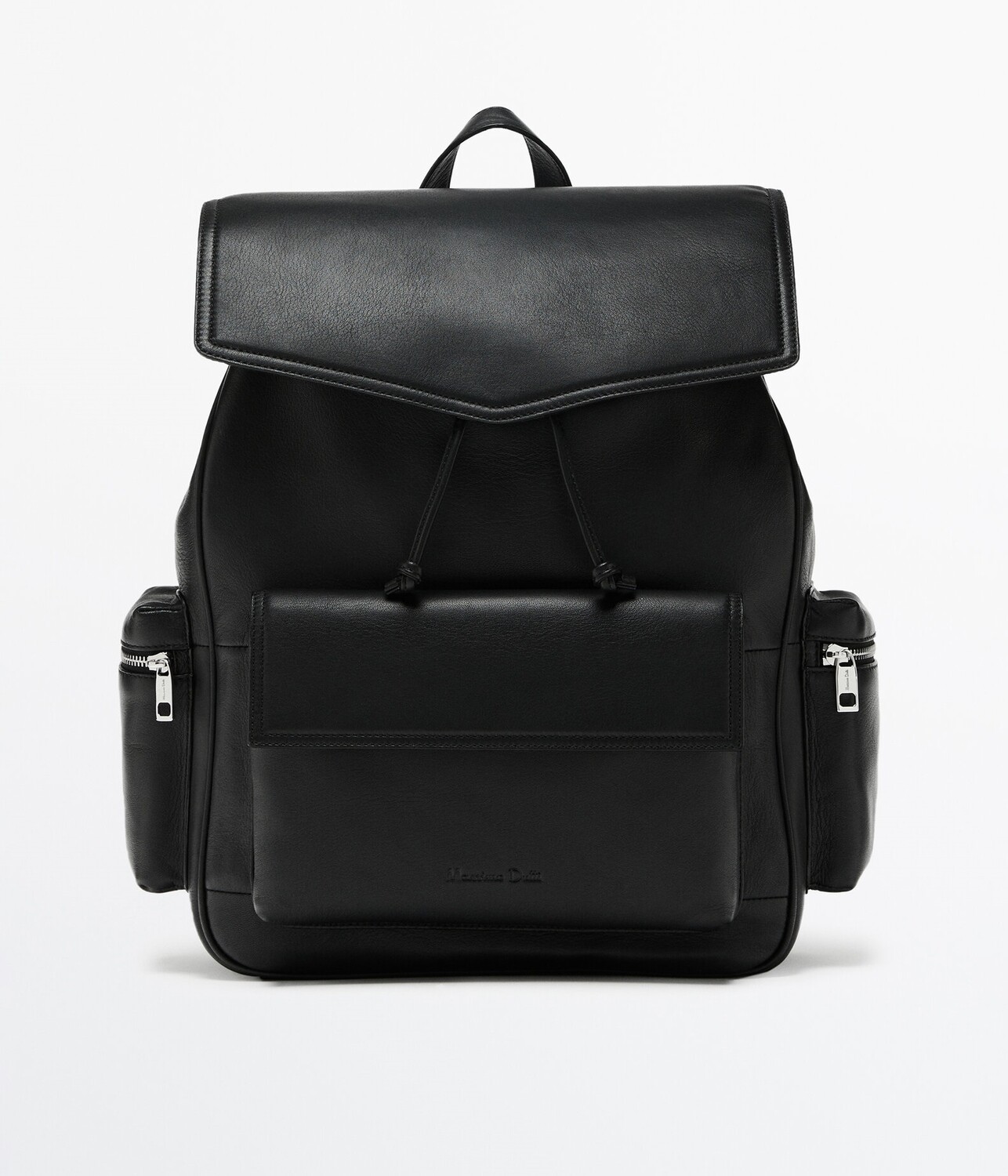 

Рюкзак Massimo Dutti Leather With Flap And Pocket Details, черный