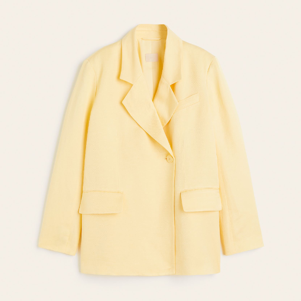 Пиджак H&M Double-breasted Linen-blend, светло-желтый