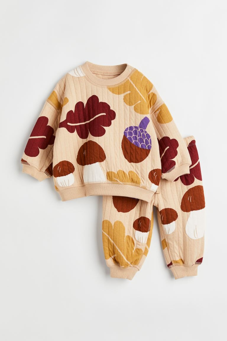 

Стеганый комплект из 2 предметов H&M, светло-бежевый/грибы