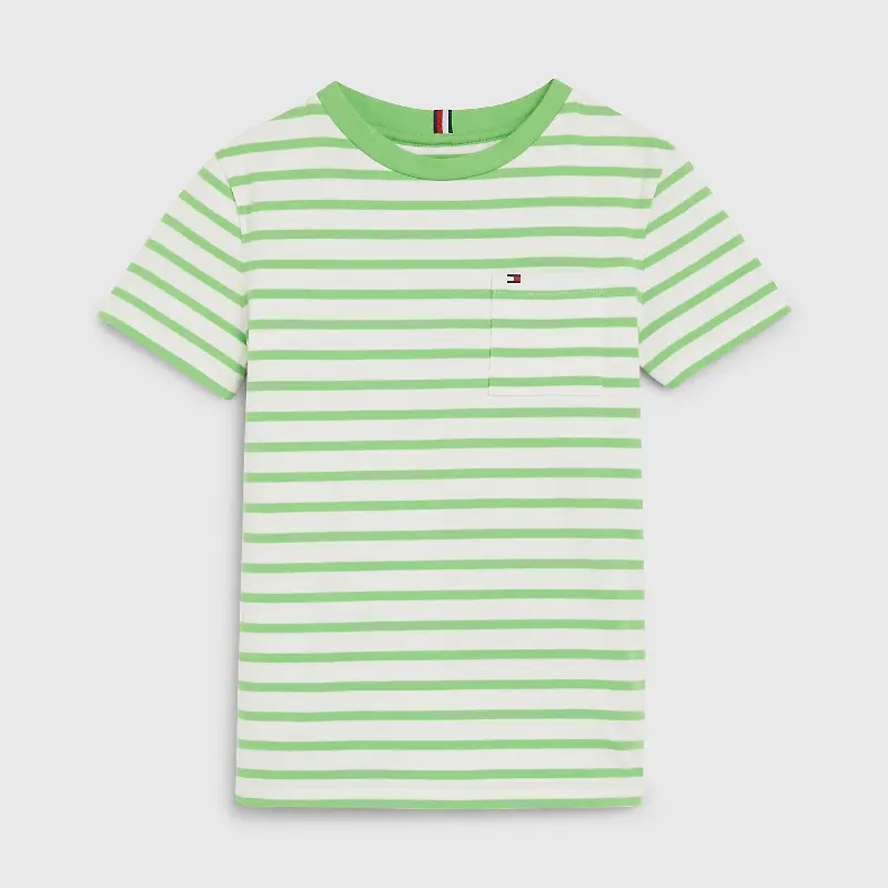 

Футболка Tommy Hilfiger Kids' Breton Stripe Pocket, белый/зеленый